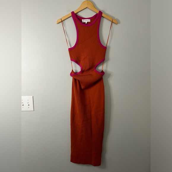NWT Lucca Alexandra Orange and Pink Cut-Out Ribbed Midi Dress - Picture 2 of 8
